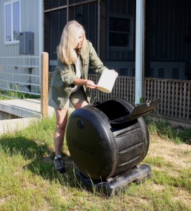 The compost tumbler has simplified kitchen composting for us. Not only does it keep Oddie and other critters out; it also speeds up the composting process.