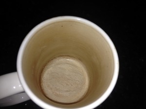 This is my tea mug before I used the vinegar on it. Dingy brown stains inside, although the mug is clean as it can be.